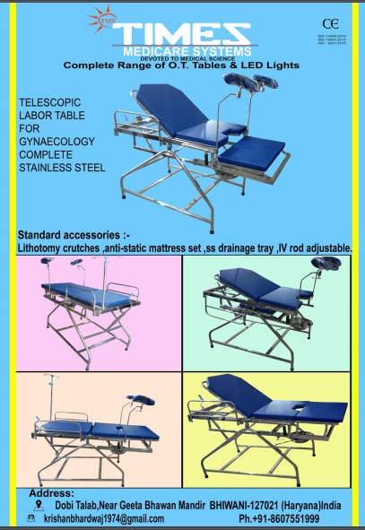 TELESCOPIC LABOR TABLE FOR GYNAECOLOGY COMPLETE STAINLESS STEEL